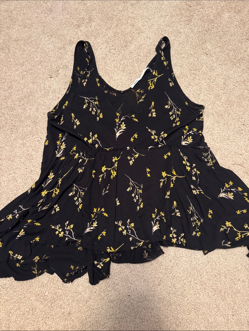 Kimchi Blue Black Floral Swing Tank with Yellow Print